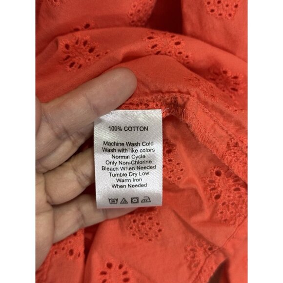 MIRA Orange Red Pineapple Eyelet Blouse Top VNeck Popover Spring Casual 2XL - Picture 4 of 8